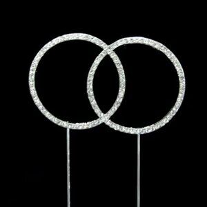 Silver Metal Rhinestone Wedding Rings Cake Topper Decoration Keepsake